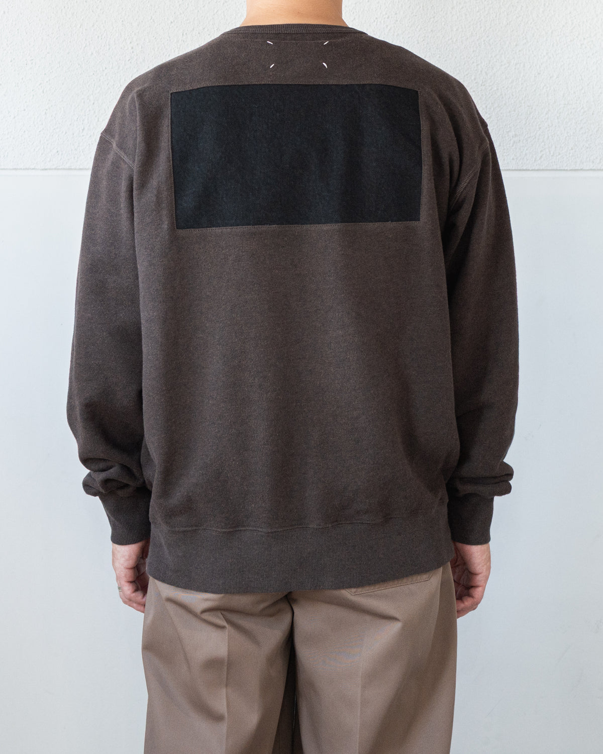 DENIM-BACKED SPLICED COTTON SWEATSHIRT