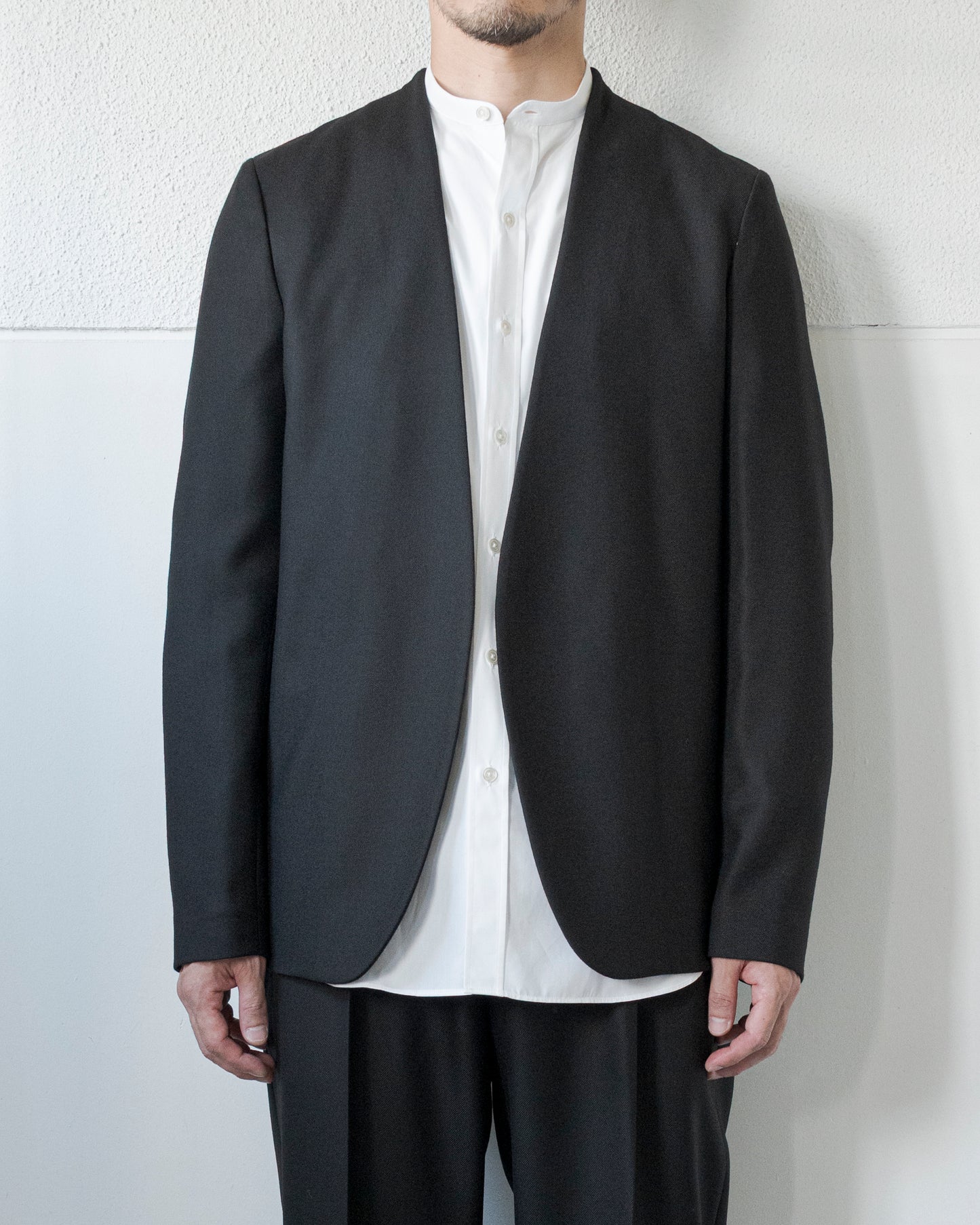 WOOL FLANNEL COLLARLESS JACKET