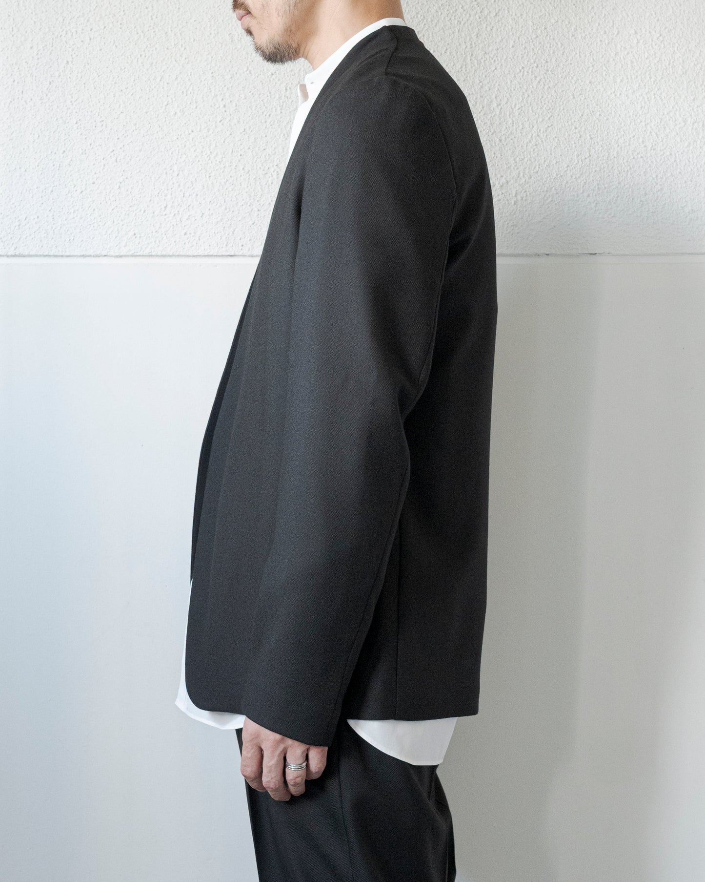 WOOL FLANNEL COLLARLESS JACKET