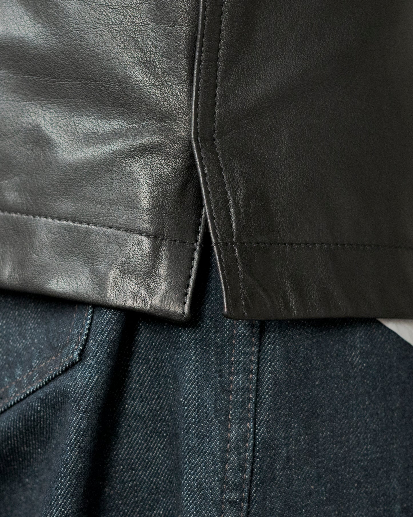 LEATHER COLLARSTAND OVERSHIRT