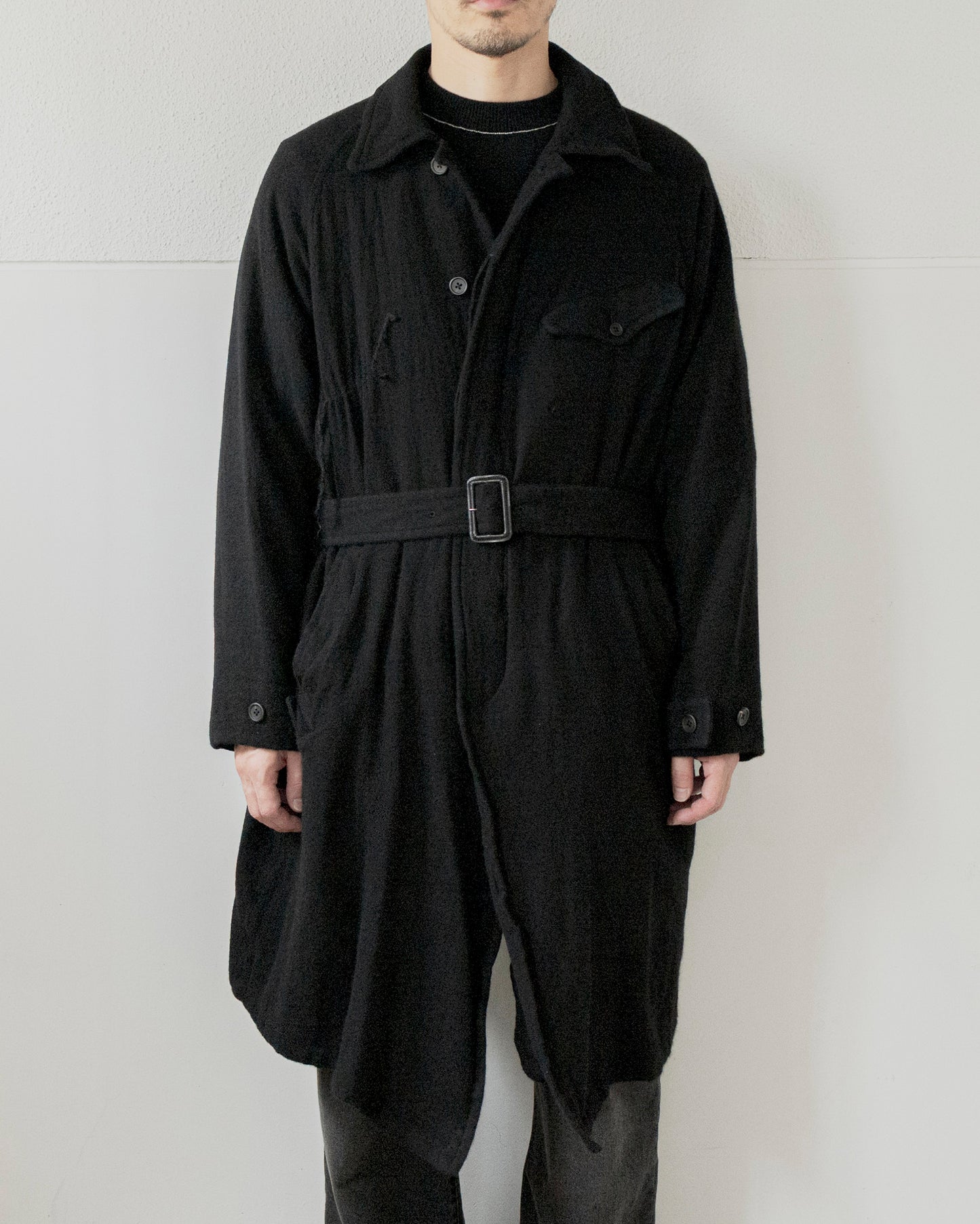 WASHED WOOL BELTED COAT