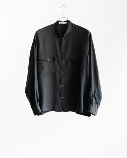 BRUSHED SILK TWILL BAND COLLAR SHIRT