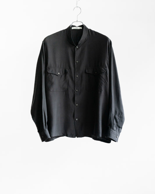 BRUSHED SILK TWILL BAND COLLAR SHIRT