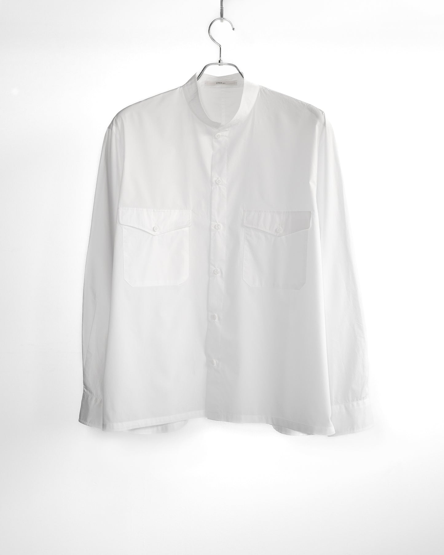 FINE COTTON POPLIN BAND COLLAR SHIRT