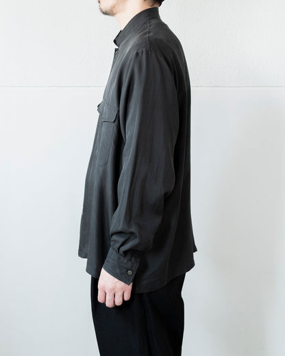 BRUSHED SILK TWILL BAND COLLAR SHIRT