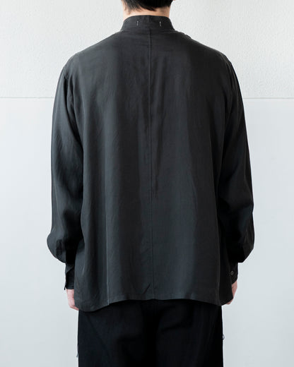 BRUSHED SILK TWILL BAND COLLAR SHIRT