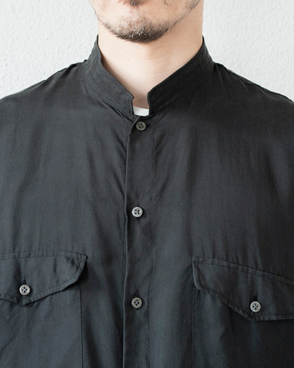 BRUSHED SILK TWILL BAND COLLAR SHIRT
