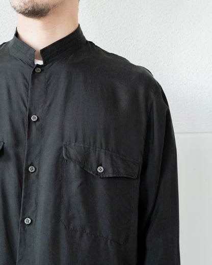 BRUSHED SILK TWILL BAND COLLAR SHIRT