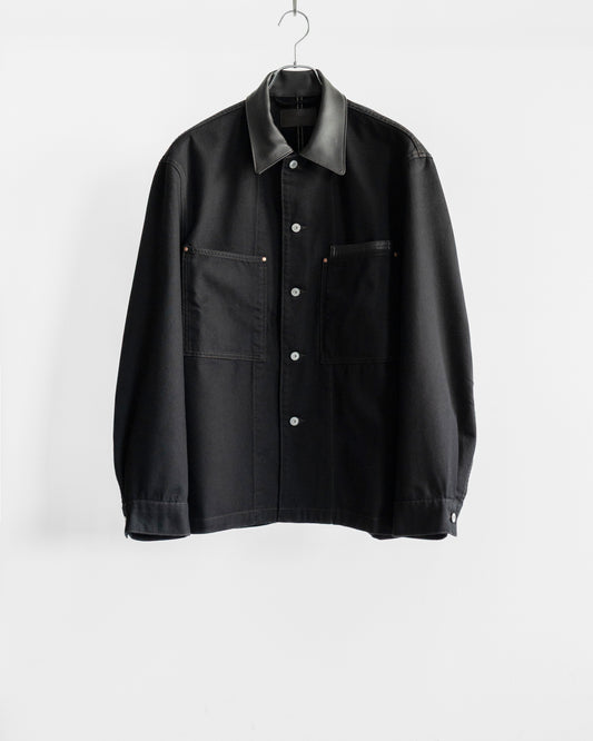 WORKWEAR OVERSHIRT WITH LEATHER COLLAR IN DENIM
