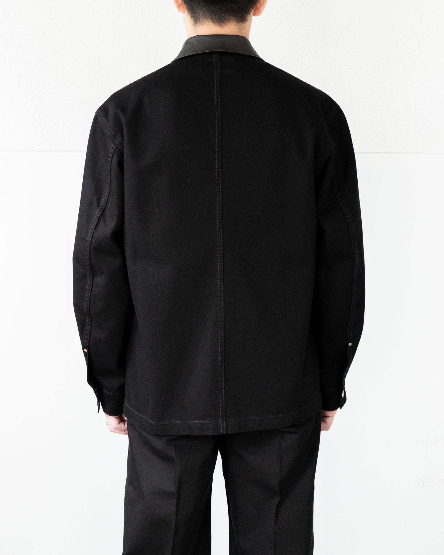 WORKWEAR OVERSHIRT WITH LEATHER COLLAR IN DENIM