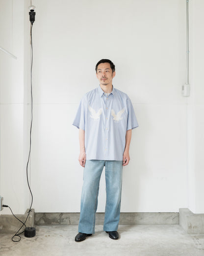 参式軽裳 SUPIMA HIGH DENSITY POPLIN STRIPE EMBROIDERY SHIRT