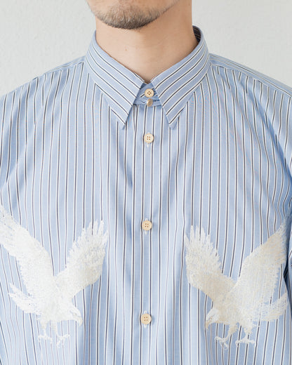 参式軽裳 SUPIMA HIGH DENSITY POPLIN STRIPE EMBROIDERY SHIRT