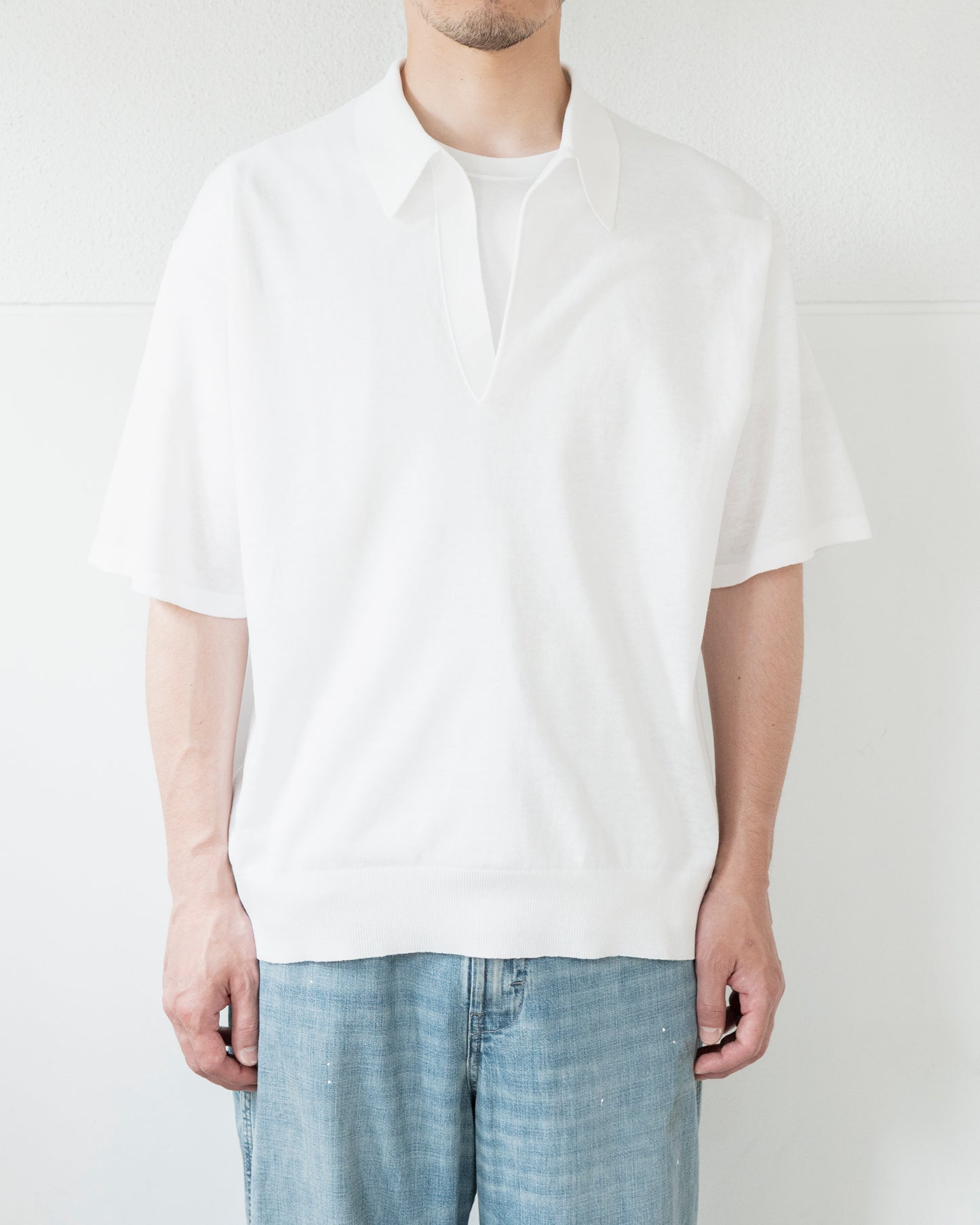 COTTON LINEN KNIT SKIPPER POLO