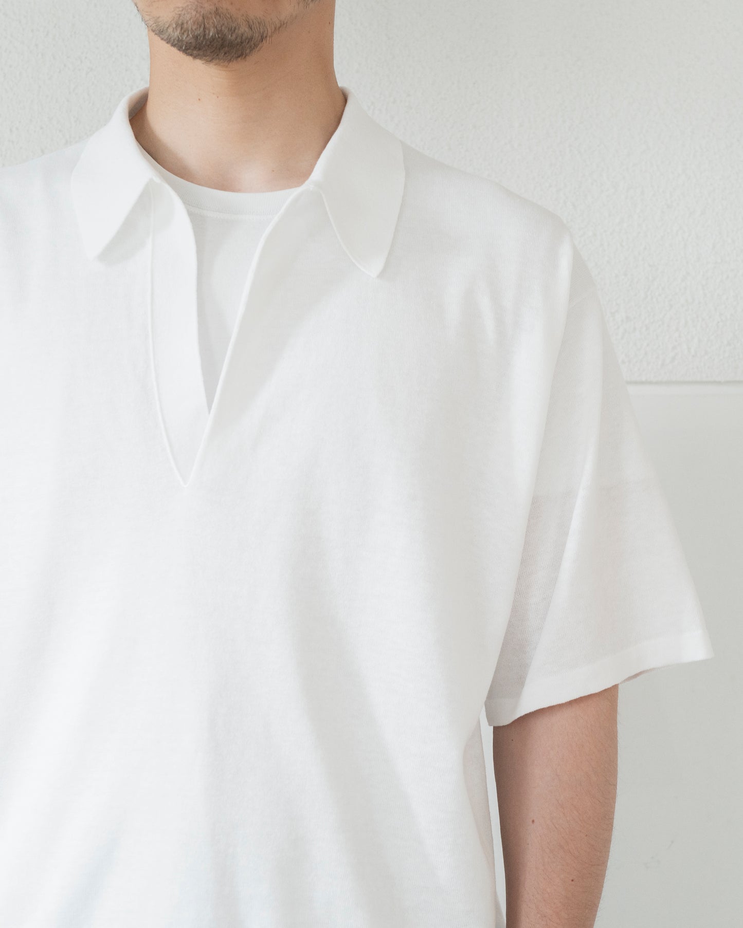 COTTON LINEN KNIT SKIPPER POLO