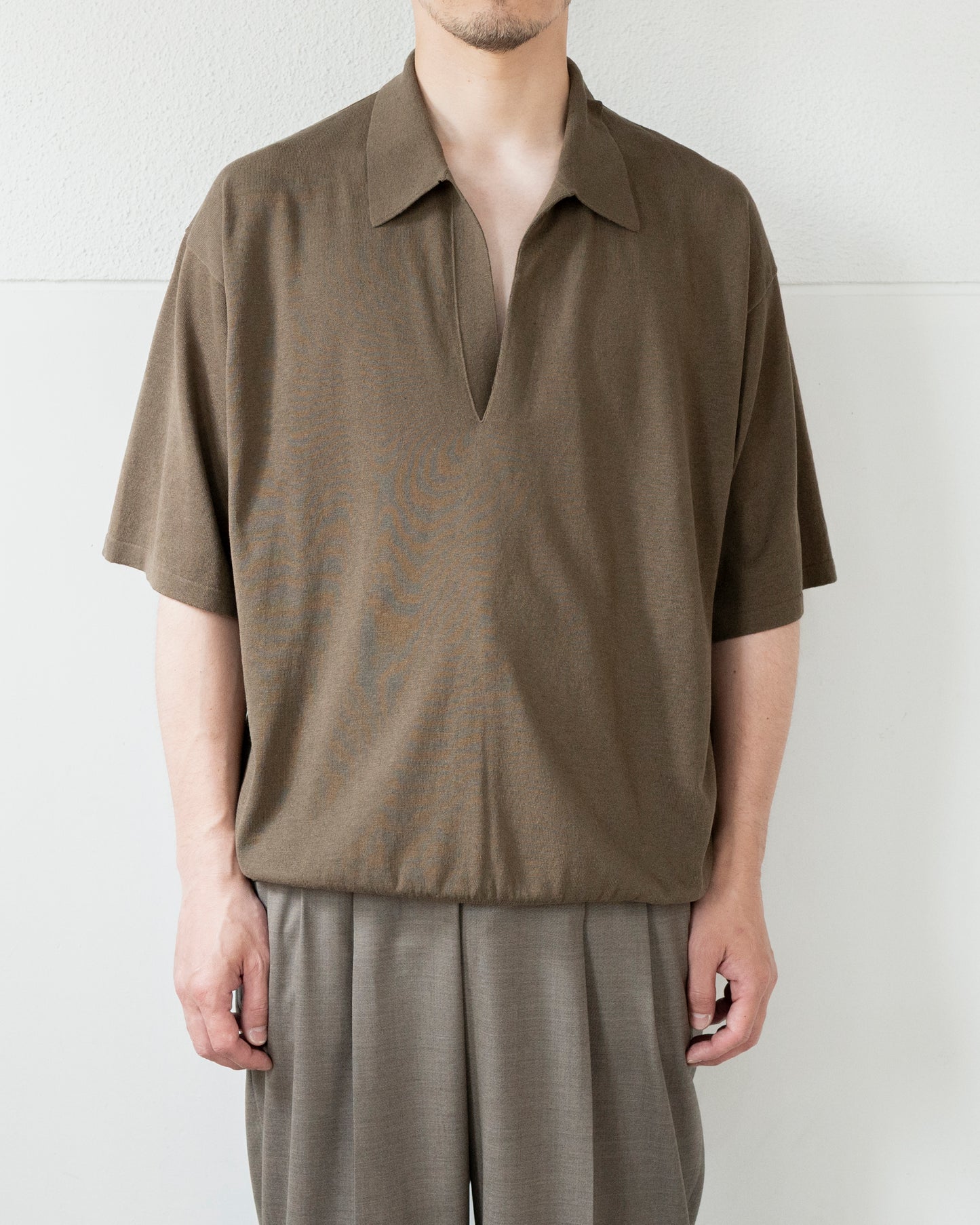 COTTON LINEN KNIT SKIPPER POLO