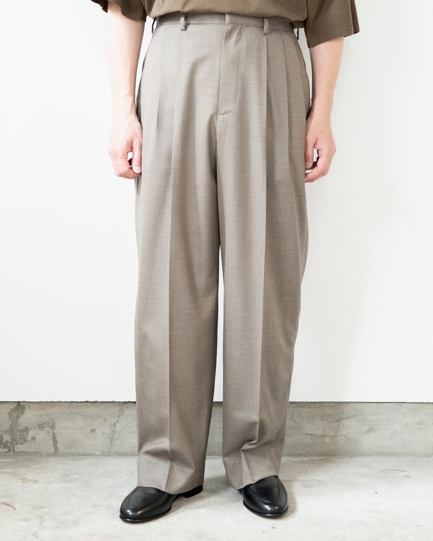 SUPER120'S CHAMBRAY WOOL 3TACK TROUSERS