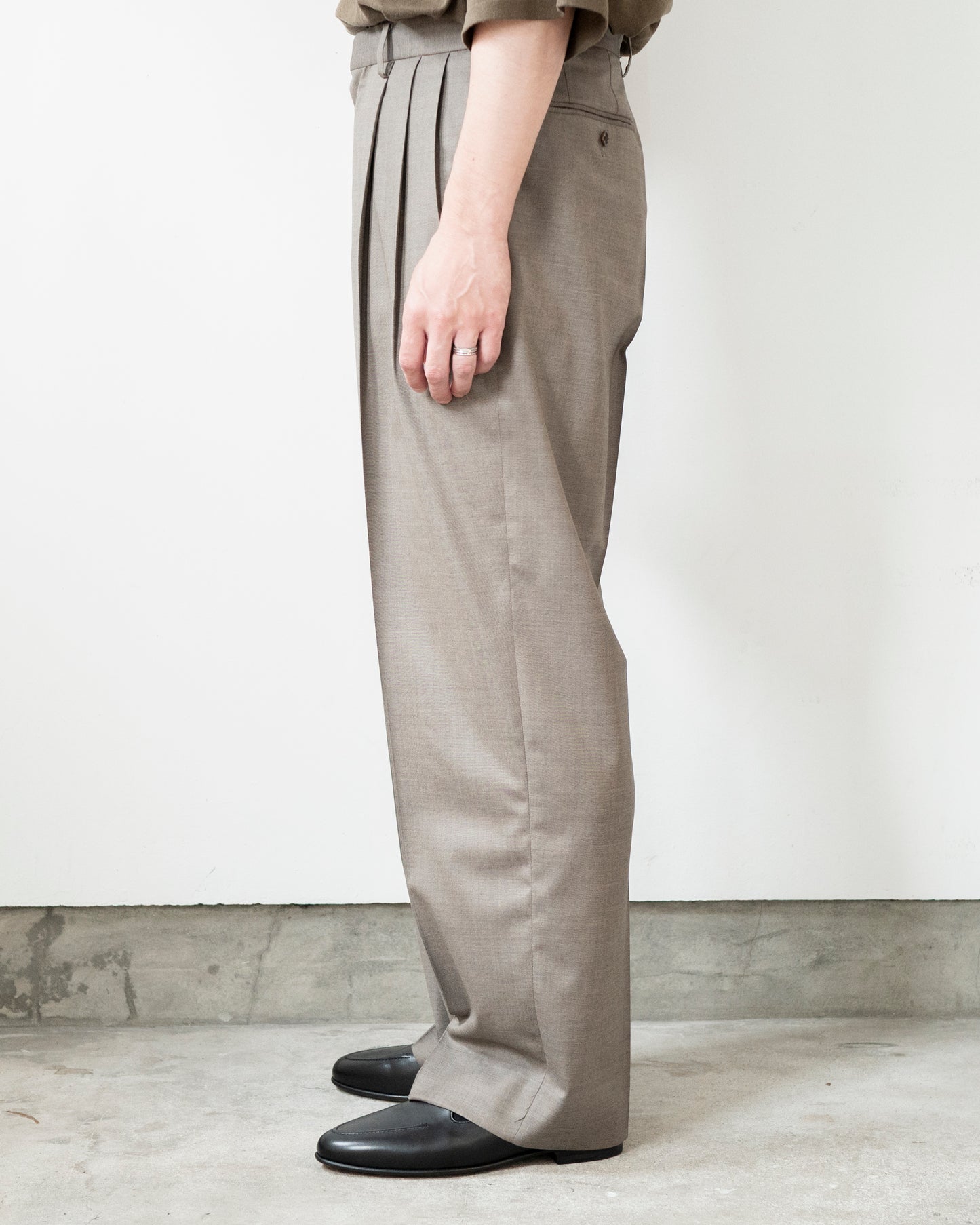 SUPER120'S CHAMBRAY WOOL 3TACK TROUSERS