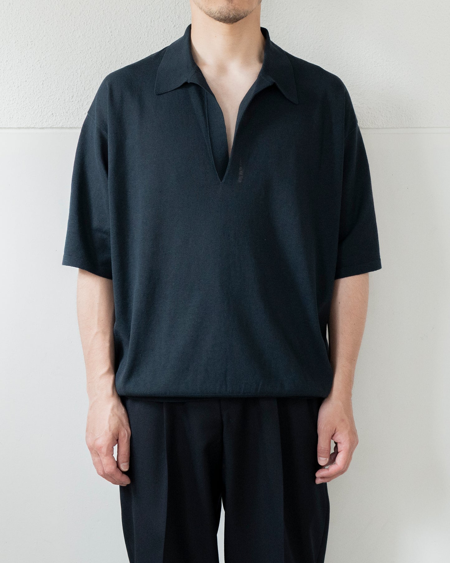 COTTON LINEN KNIT SKIPPER POLO