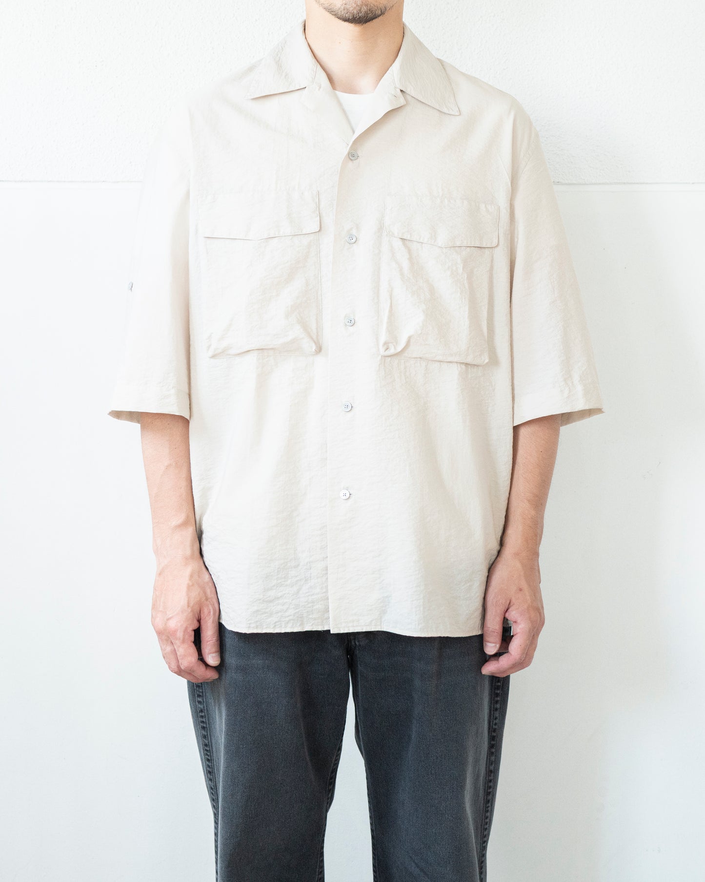SHORT SLEEVE UTILITY SHIRT IN WASHED TECHNICAL COTTON