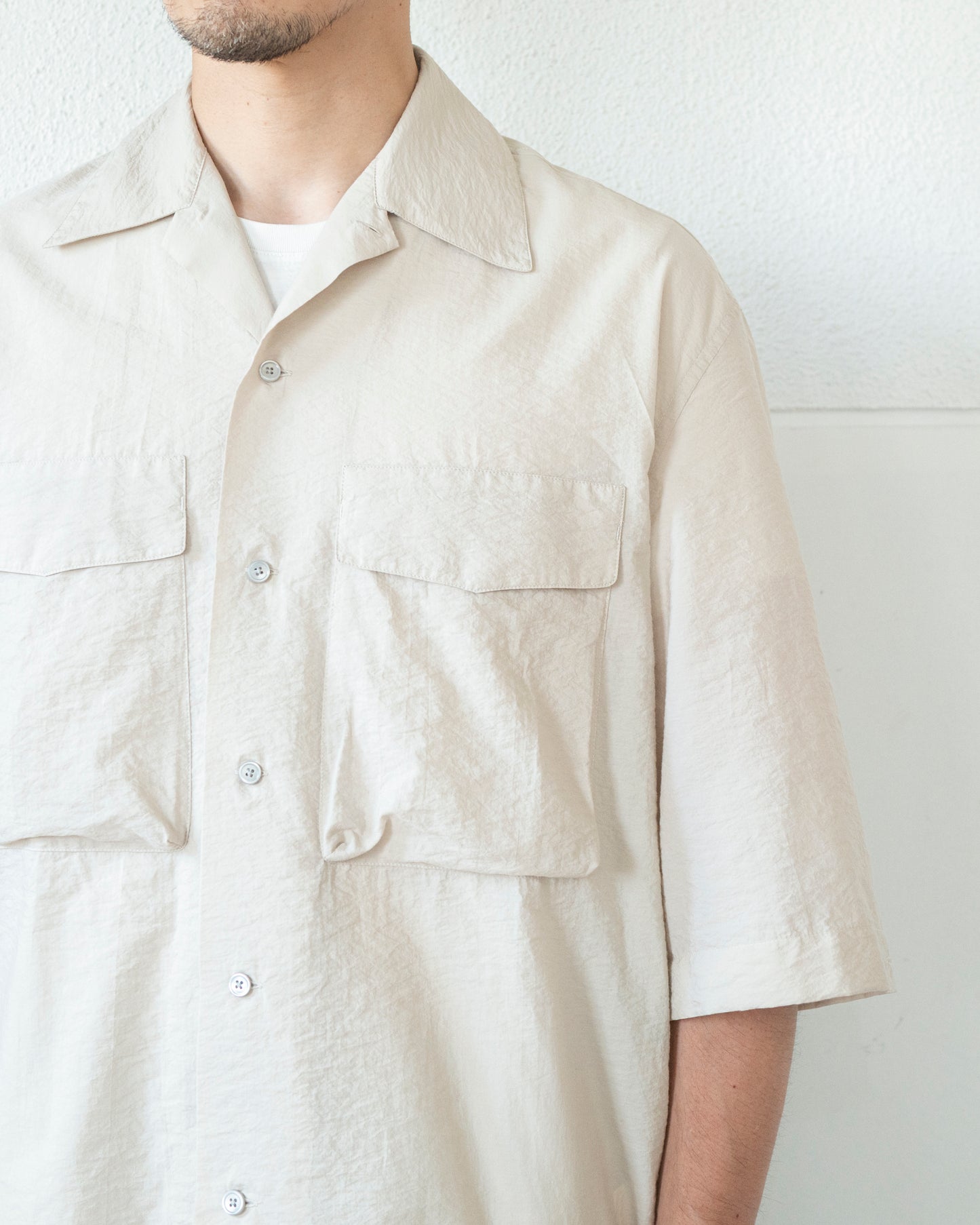SHORT SLEEVE UTILITY SHIRT IN WASHED TECHNICAL COTTON