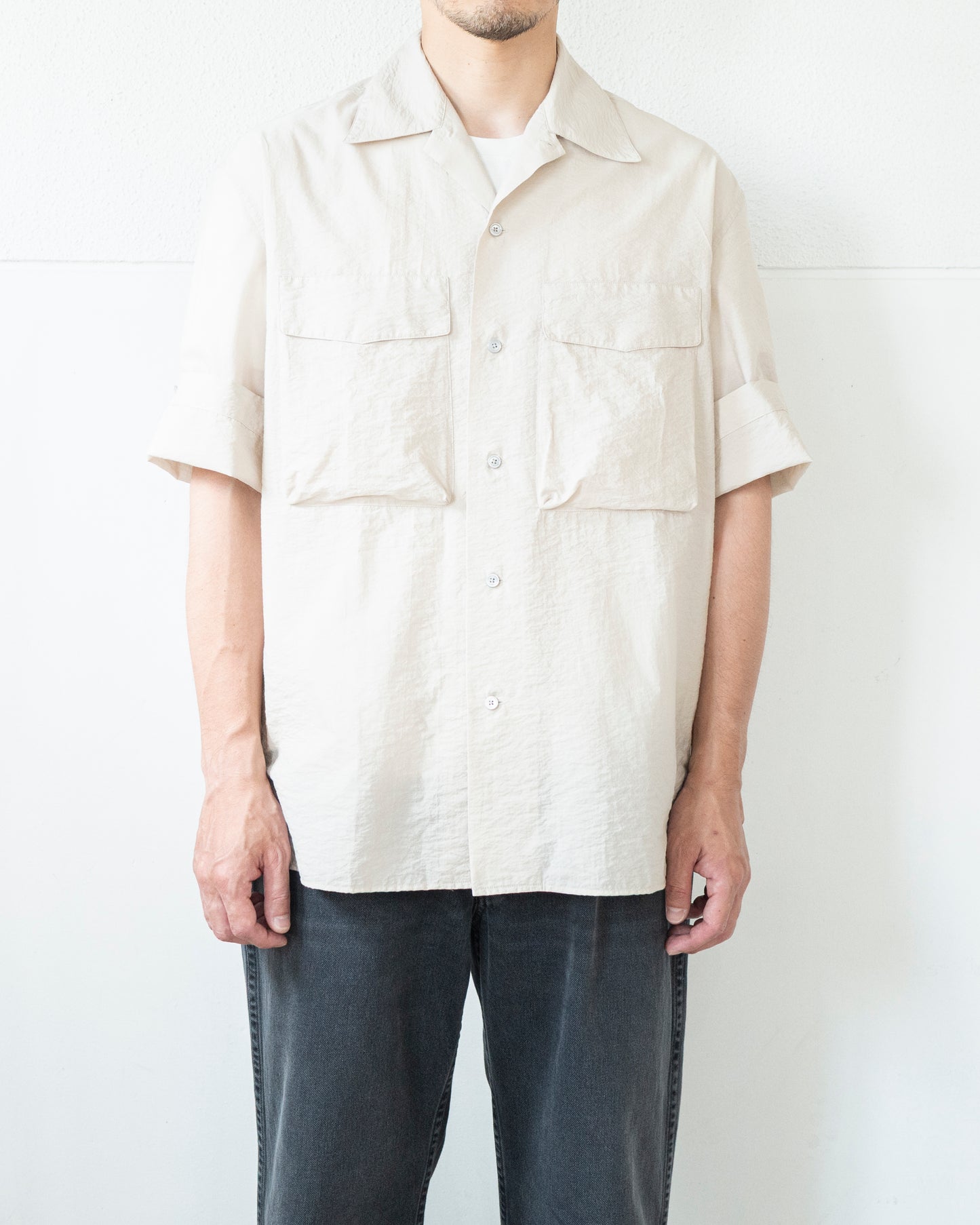 SHORT SLEEVE UTILITY SHIRT IN WASHED TECHNICAL COTTON