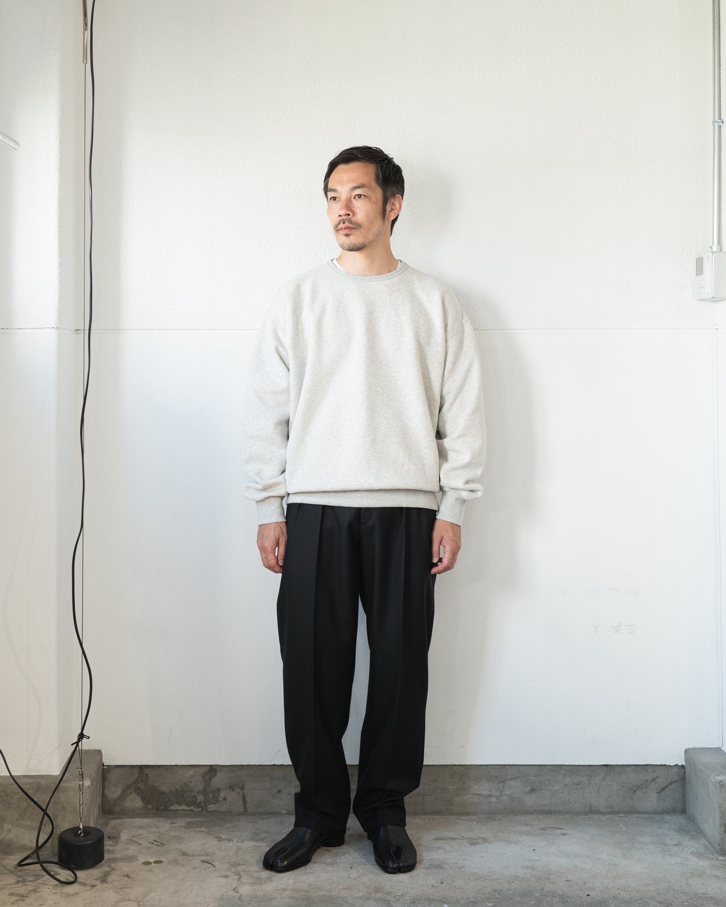 DENIM-BACKED SPLICED COTTON SWEATSHIRT