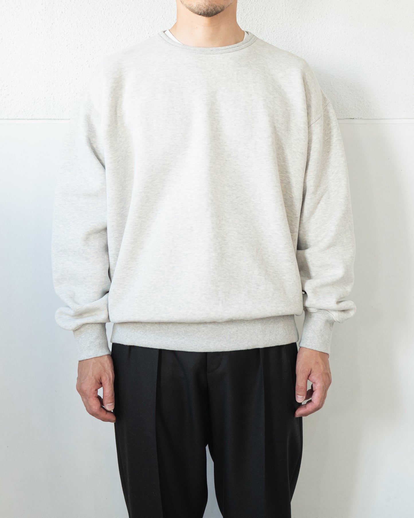 DENIM-BACKED SPLICED COTTON SWEATSHIRT