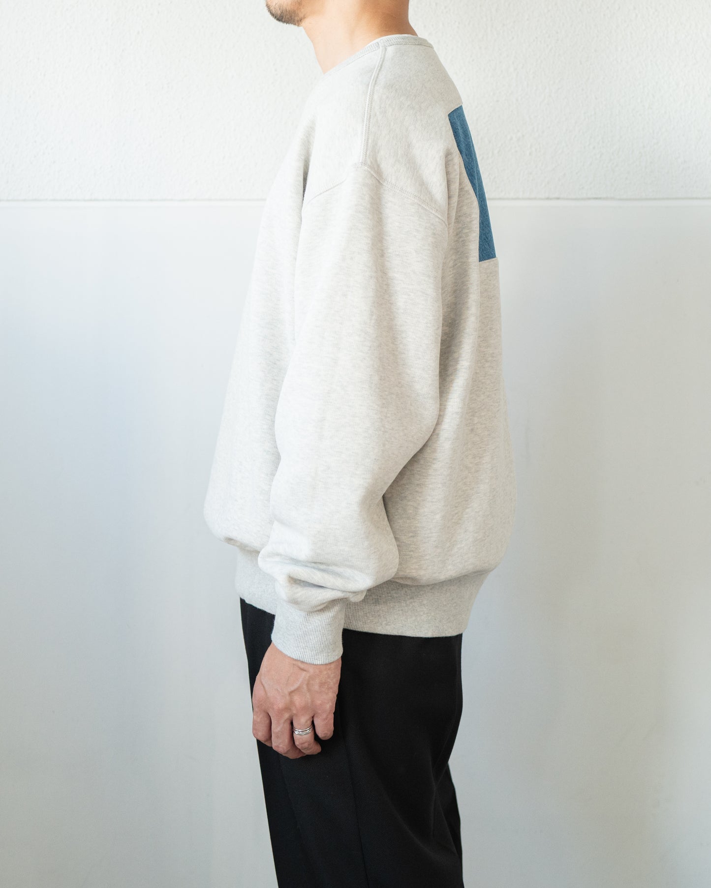 DENIM-BACKED SPLICED COTTON SWEATSHIRT
