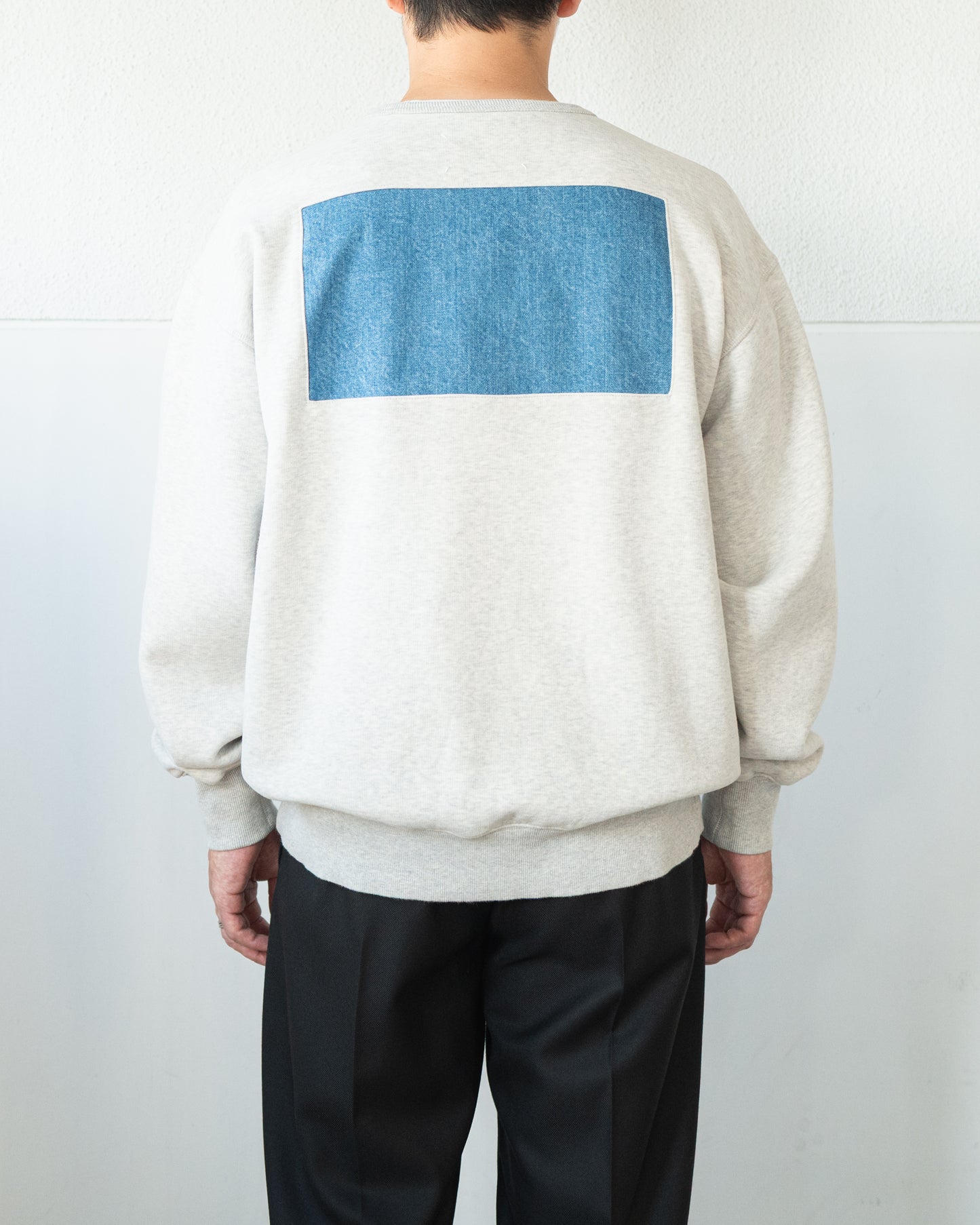 DENIM-BACKED SPLICED COTTON SWEATSHIRT