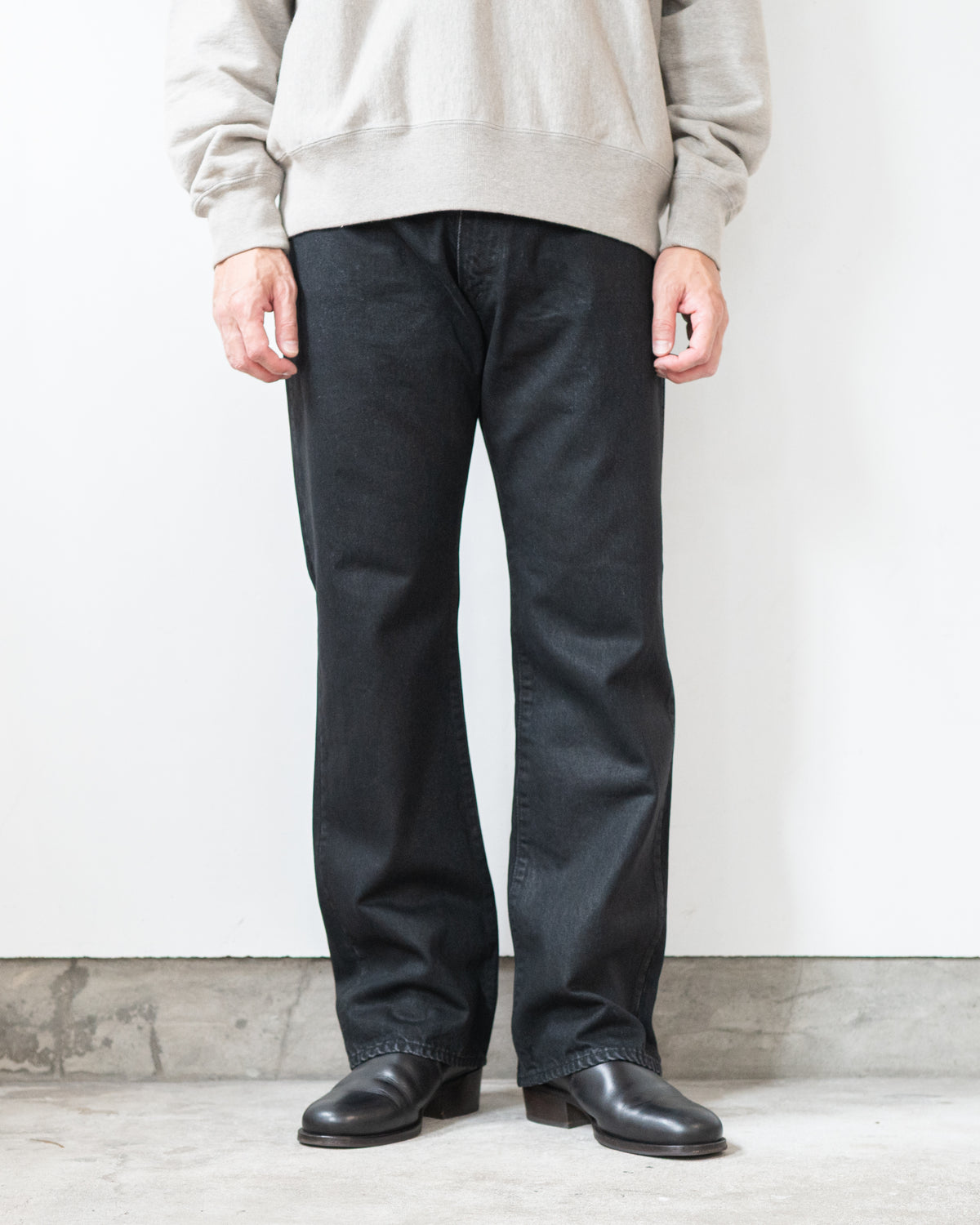 DENIM FLARE TROUSERS (WAXED WASH)
