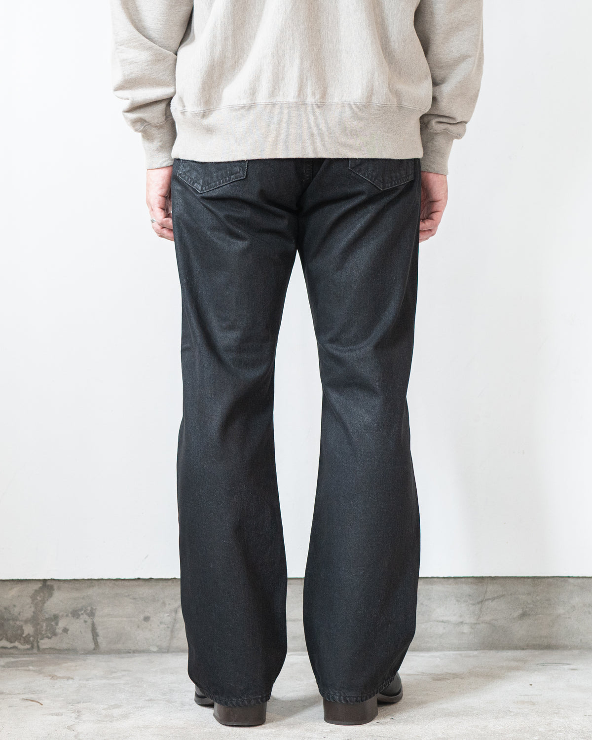 DENIM FLARE TROUSERS (WAXED WASH)