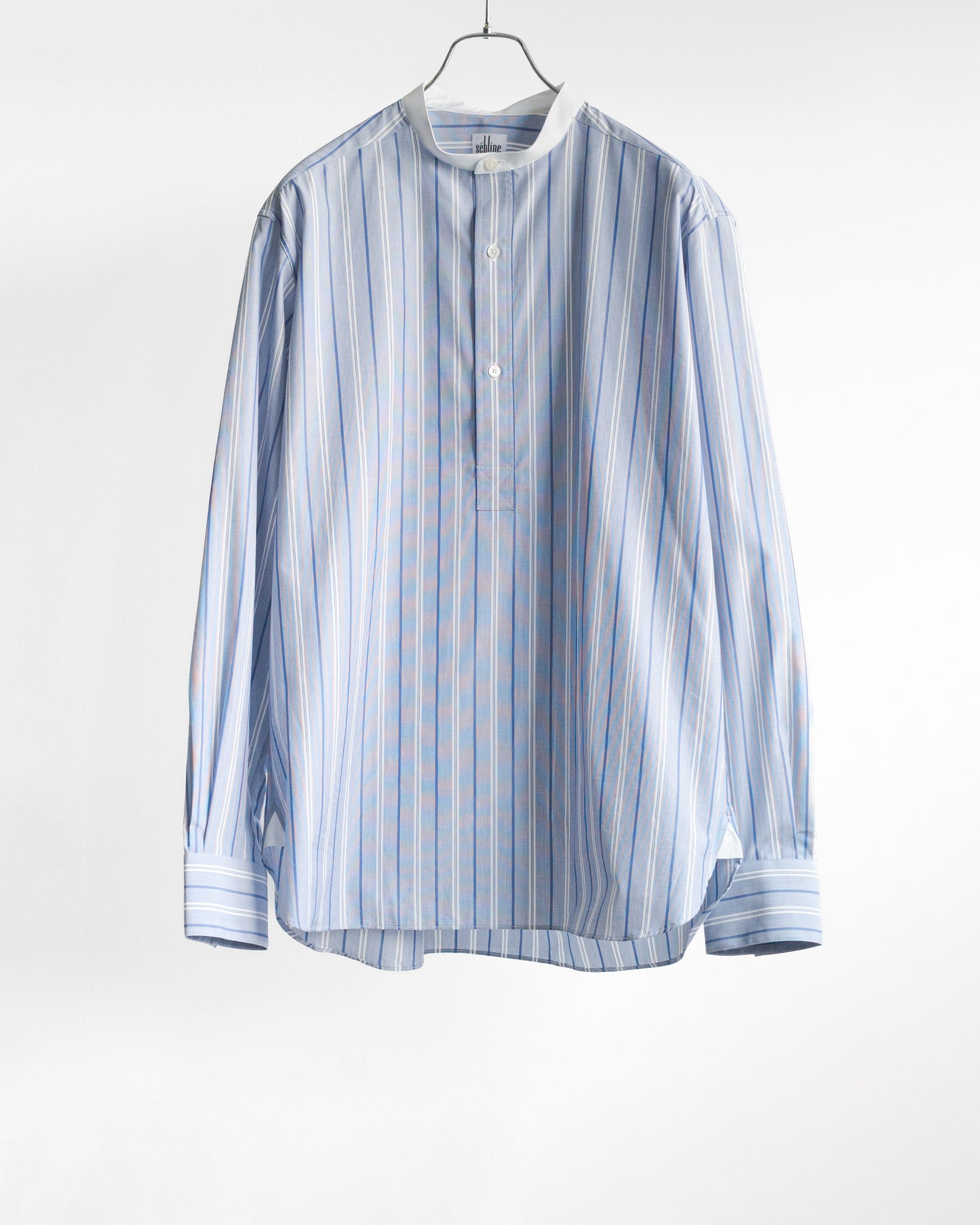 CHEMISE STRIPE BAND COLLAR PULLOVER SHIRT