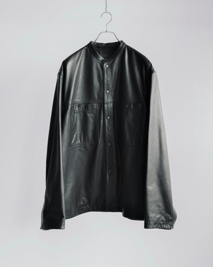 LEATHER COLLARSTAND OVERSHIRT
