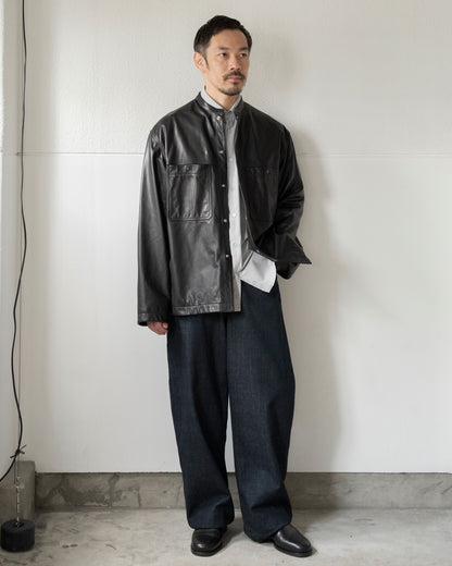 LEATHER COLLARSTAND OVERSHIRT