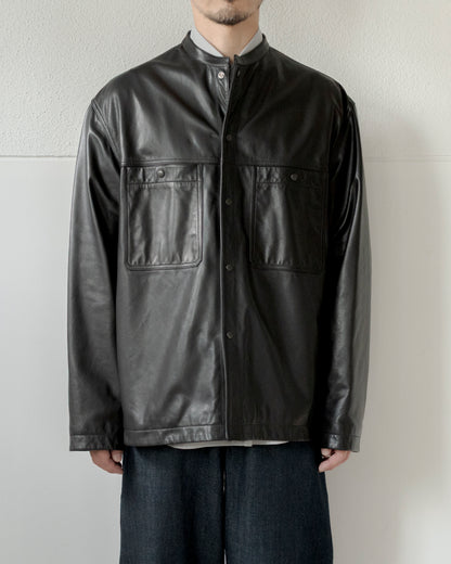 LEATHER COLLARSTAND OVERSHIRT