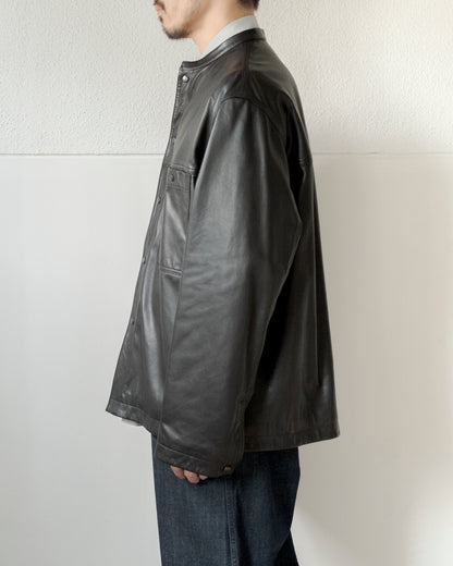 LEATHER COLLARSTAND OVERSHIRT