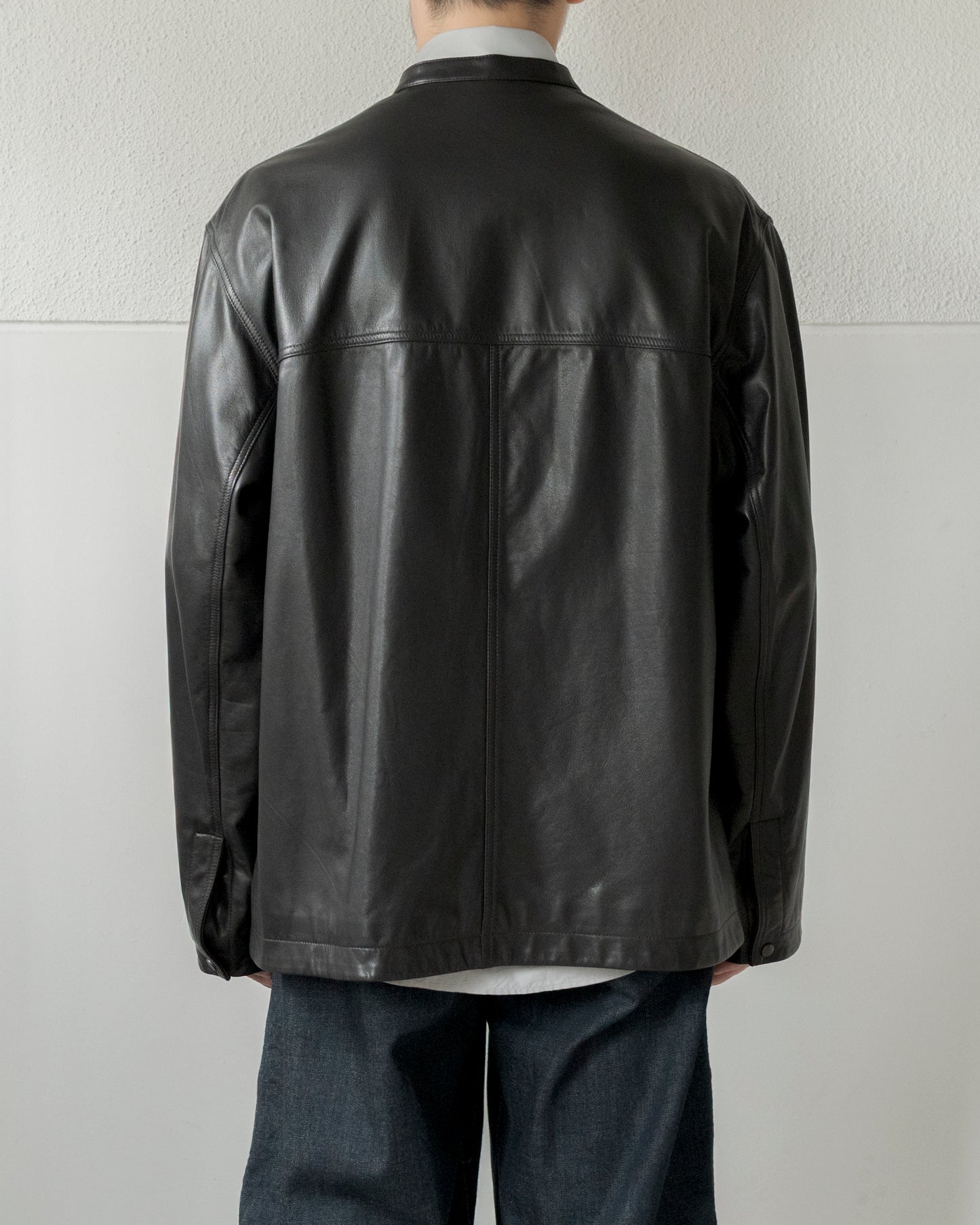 LEATHER COLLARSTAND OVERSHIRT