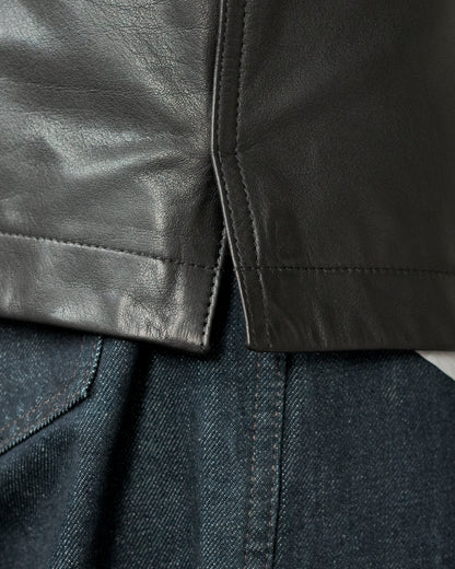 LEATHER COLLARSTAND OVERSHIRT