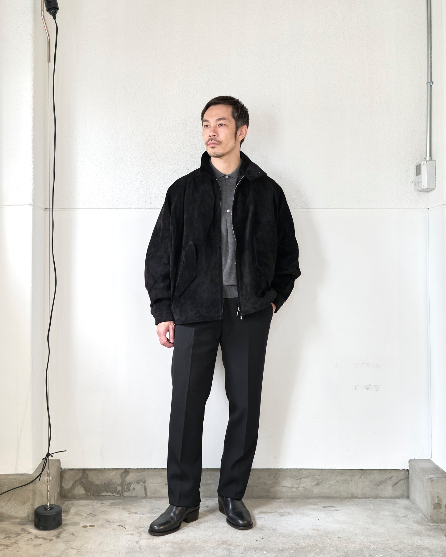 SUEDE LEATHER STAND COLLAR BLOUSON