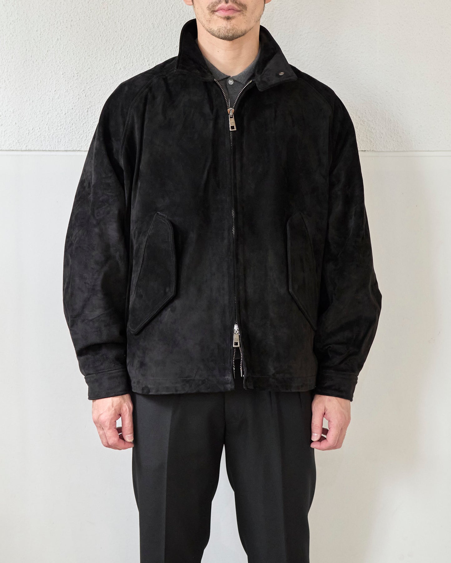 SUEDE LEATHER STAND COLLAR BLOUSON